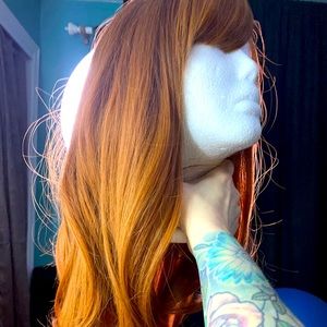 Auburn Wigs Highlight Color Synthetic Women's Wig Long Straight Layered